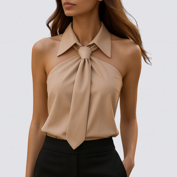 Μοντέρνο Αμάνικο Μπλουζάκι Χαμηλής Λαιμόκοψης με Λεπτομέρεια Κορδονιού