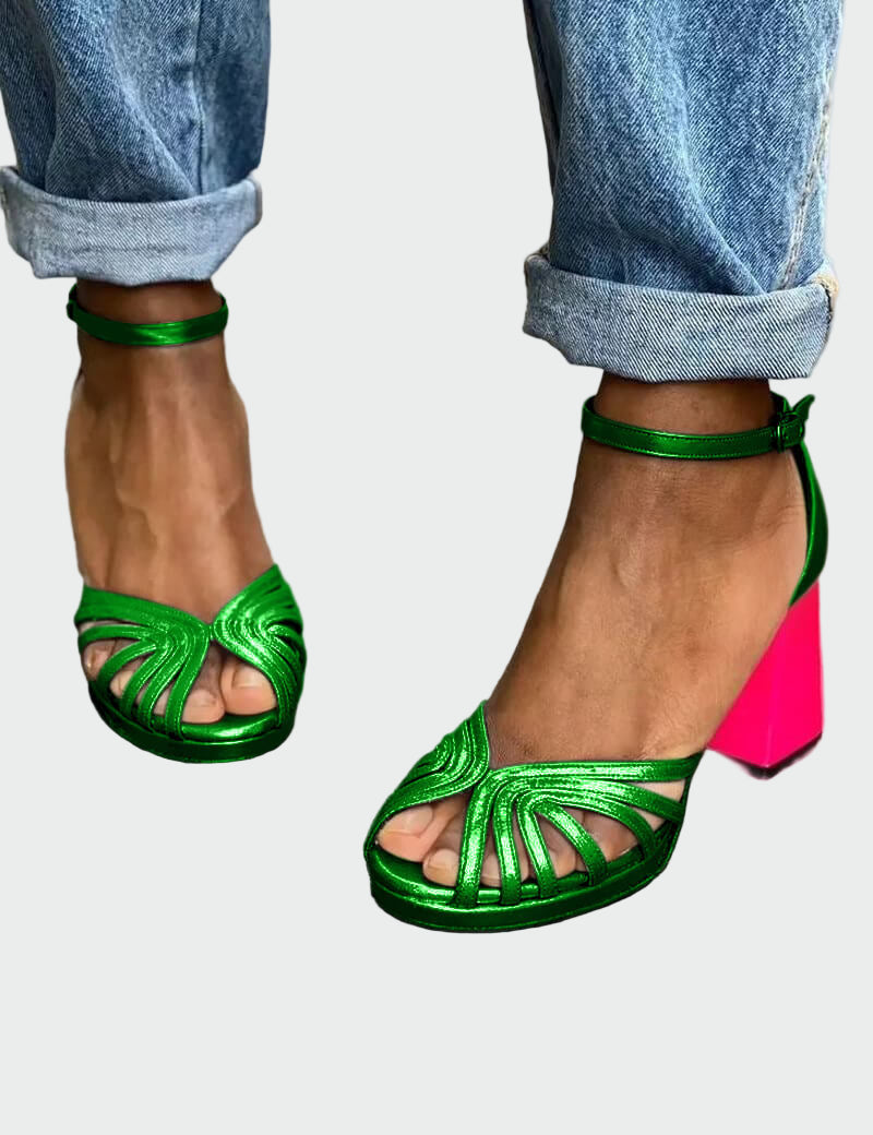 Πέδιλα με δίχρωμο τακούνι