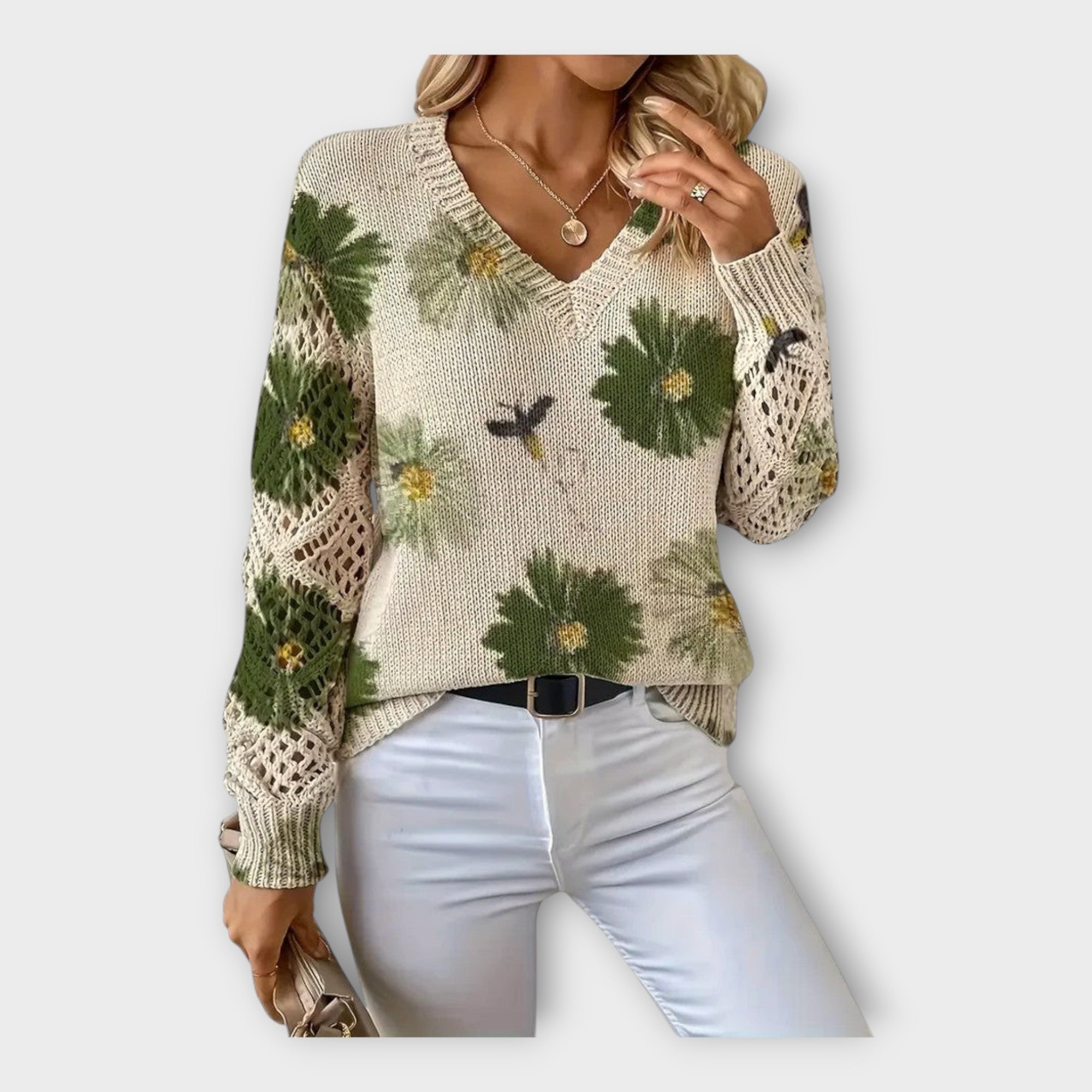 Πλεκτή Μπλούζα με Λεπτομέρειες Δαντέλας