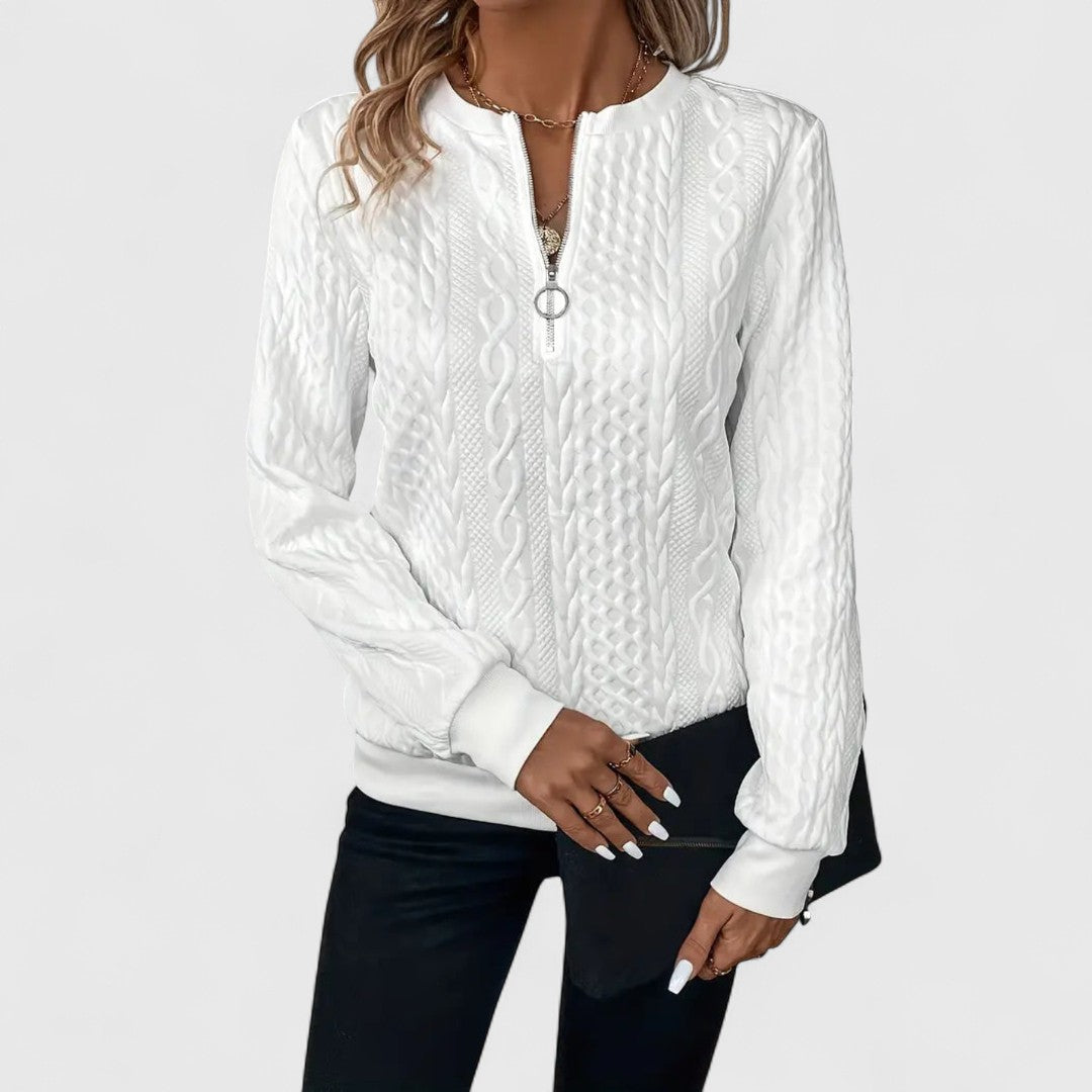 Παγώνα - Γυναικεία ζακέτα με φερμουάρ και πλέξη καλωδίου για κομψή άνεση