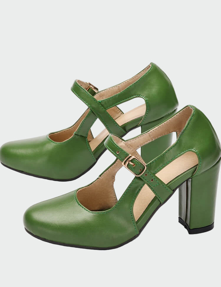 Γόβες με άνετο τακούνι και λουράκι σε σχήμα Τ