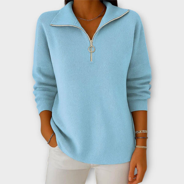 Πλεκτή Μπλούζα με Φερμουάρ και Κομψό Γιακά