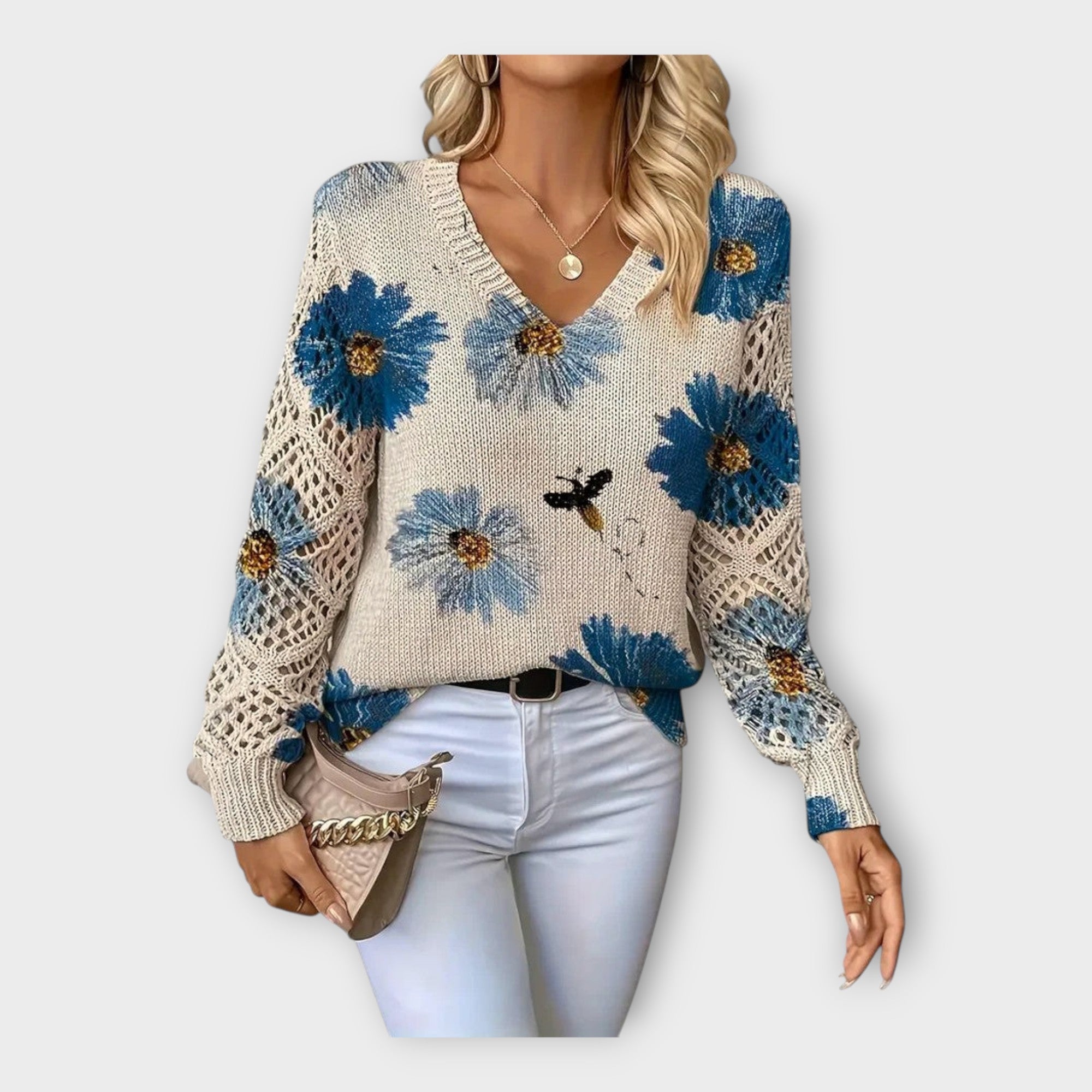 Πλεκτή Μπλούζα με Λεπτομέρειες Δαντέλας