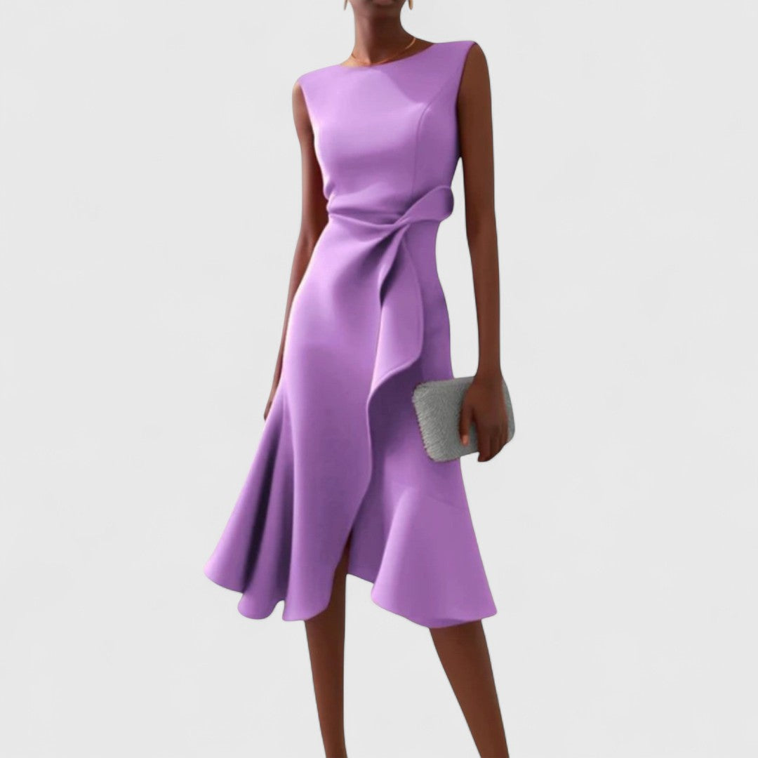 Ευτέρπη - Ασύμμετρο μίντι φόρεμα με ντραπέ λεπτομέρειες