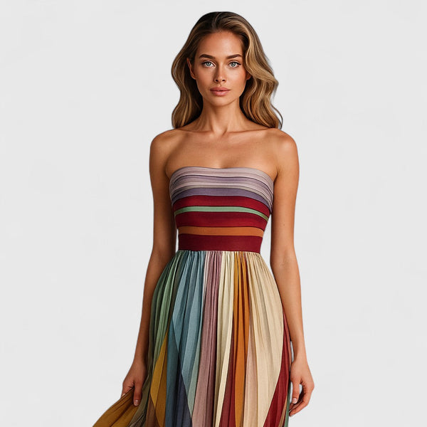 Γλυκερία - Μακρύ φθινοπωρινό φόρεμα με ζωηρά χρώματα και αέρινη εφαρμογή