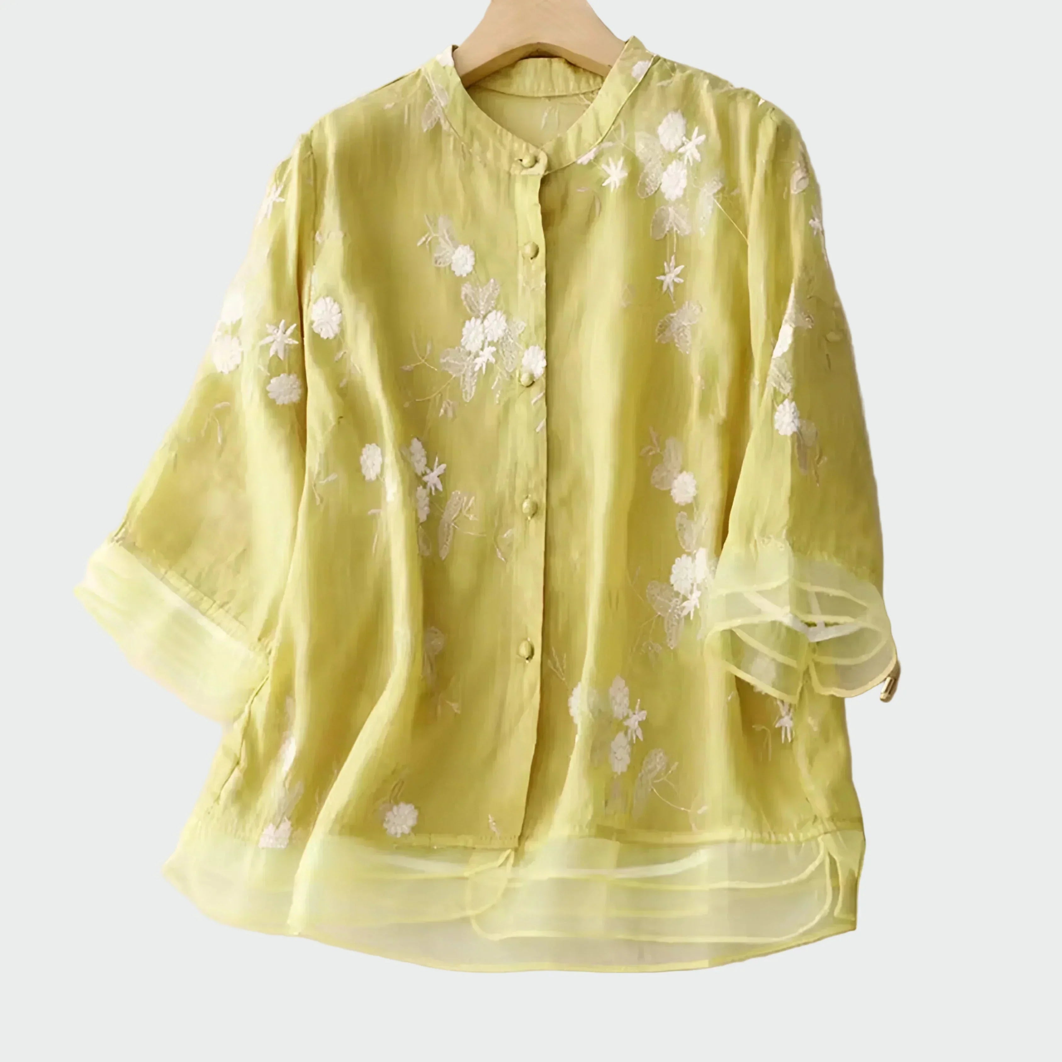 Βαμβακερή μπλούζα με κεντημένα λουλούδια