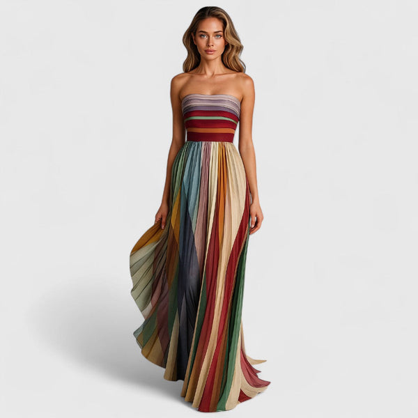 Γλυκερία - Μακρύ φθινοπωρινό φόρεμα με ζωηρά χρώματα και αέρινη εφαρμογή