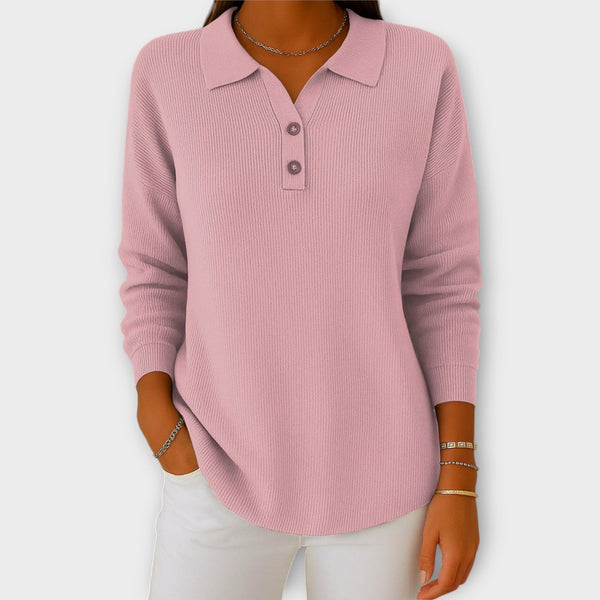 Πλεκτή Μπλούζα με Κομψό Γιακά και Κουμπιά