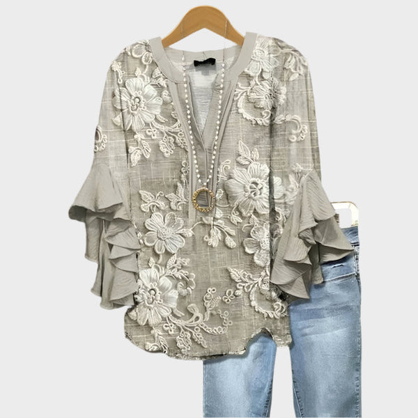 Μπλούζα με Βίντατζ Λουλουδάτο Σχέδιο