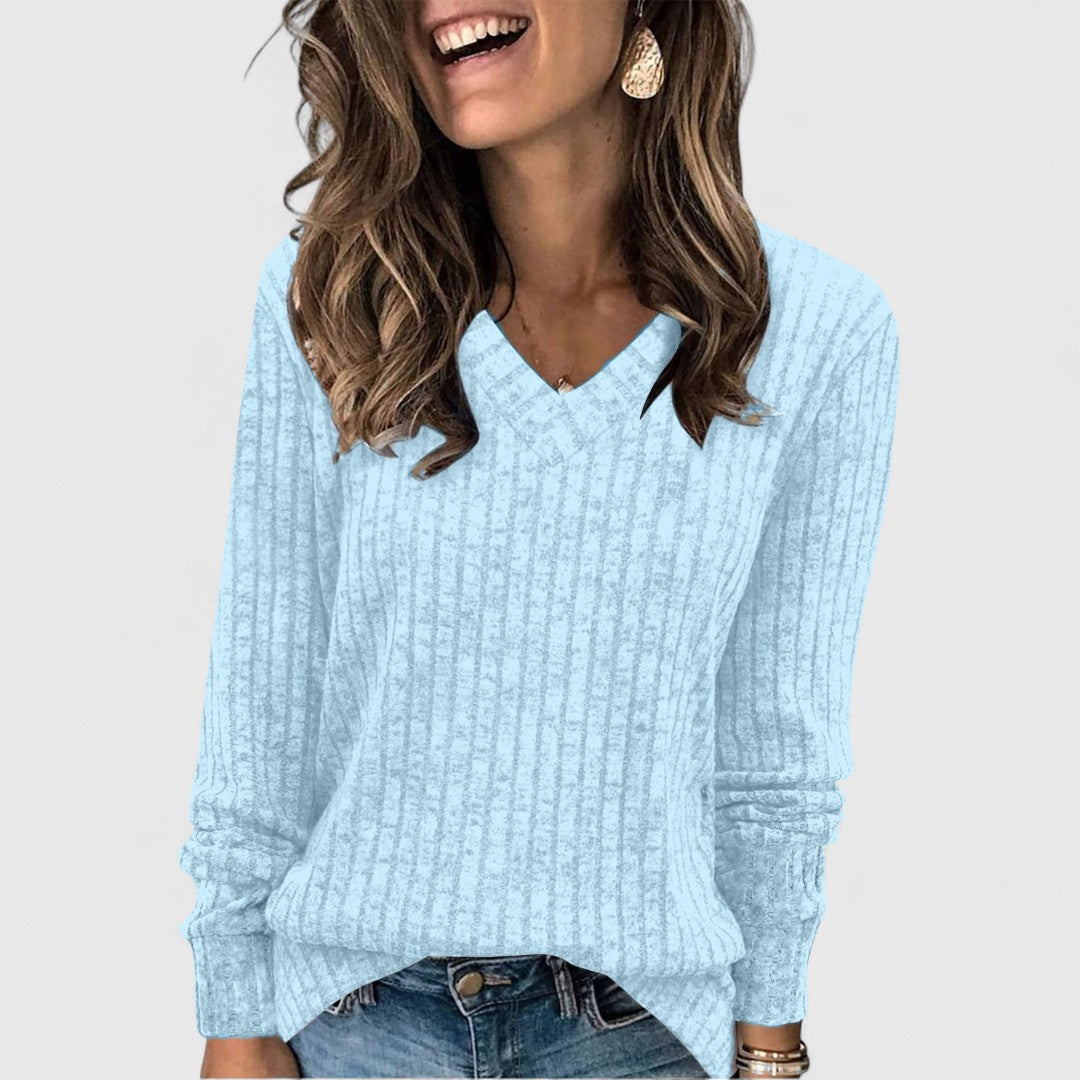 Βιολέτα - Άνετη μπλούζα με V λαιμόκοψη και κομψό στυλ