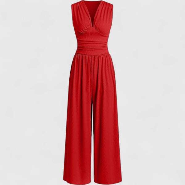 Αναστασία - Κομψή αμάνικη ολόσωμη φόρμα με φαρδύ παντελόνι