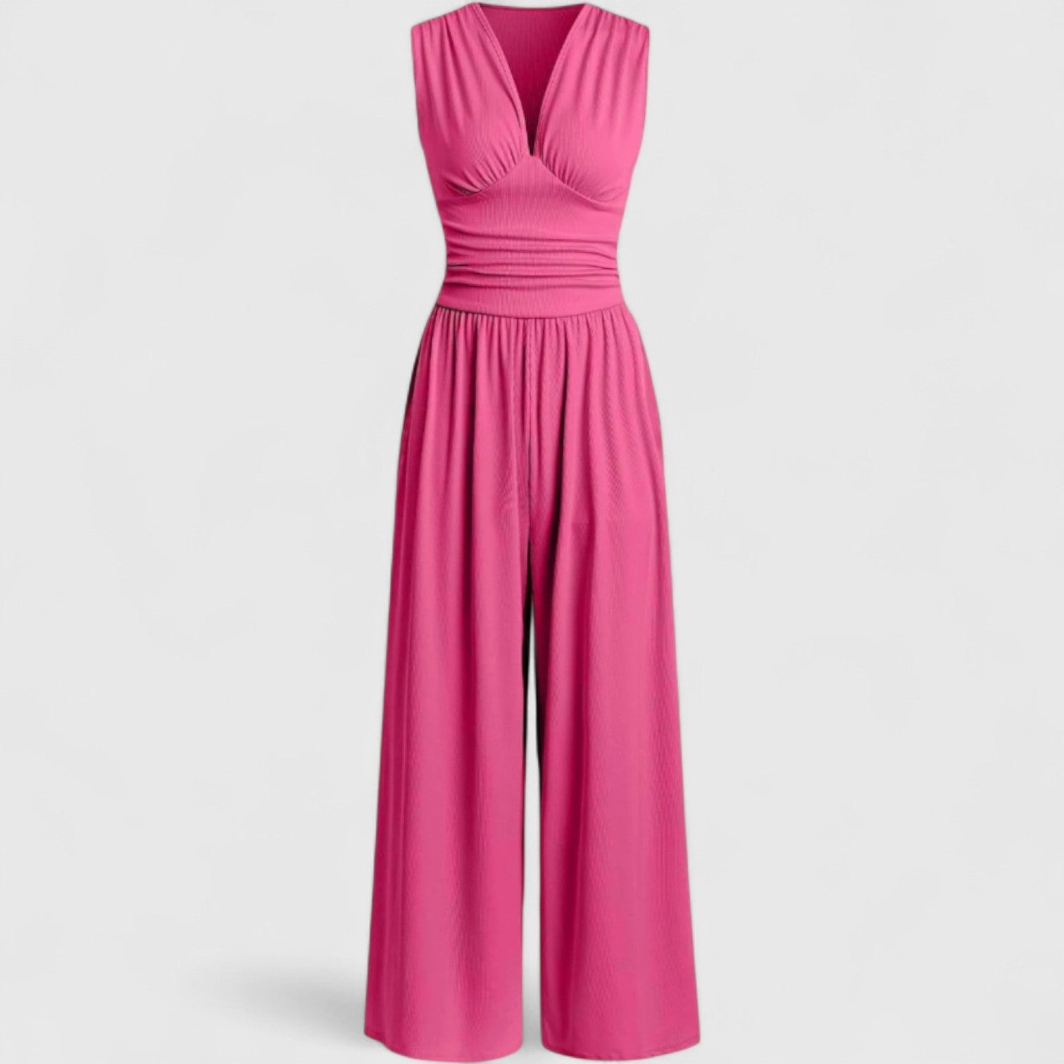 Αναστασία - Κομψή αμάνικη ολόσωμη φόρμα με φαρδύ παντελόνι