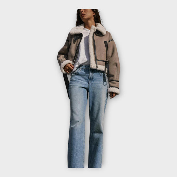 Δερμάτινο Μπουφάν με Επένδυση και Ζώνη