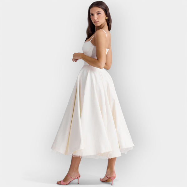 Λιτό Λευκό Μίντι Φόρεμα