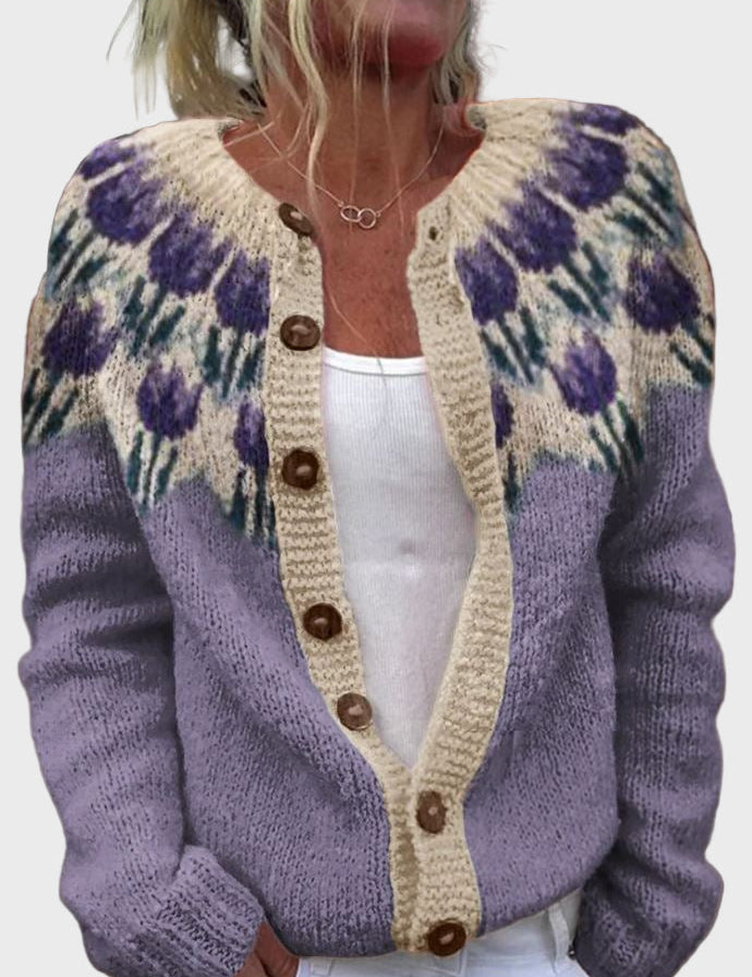 Πλεκτό Γιλέκο με Λουλουδάτο Σχέδιο