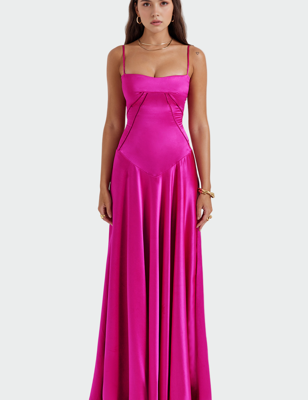 Σατέν Φόρεμα Maxi με Λεπτές Τιράντες