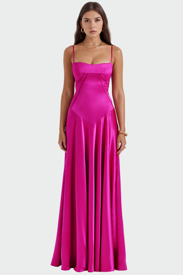 Σατέν Φόρεμα Maxi με Λεπτές Τιράντες
