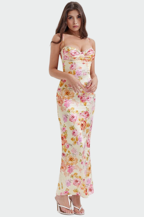 Ροζό | Σατέν Φλοράλ Φόρεμα