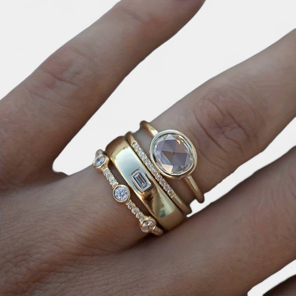 Λυδία - Σετ vintage δαχτυλιδιών σε χρυσό με ζιρκόνια