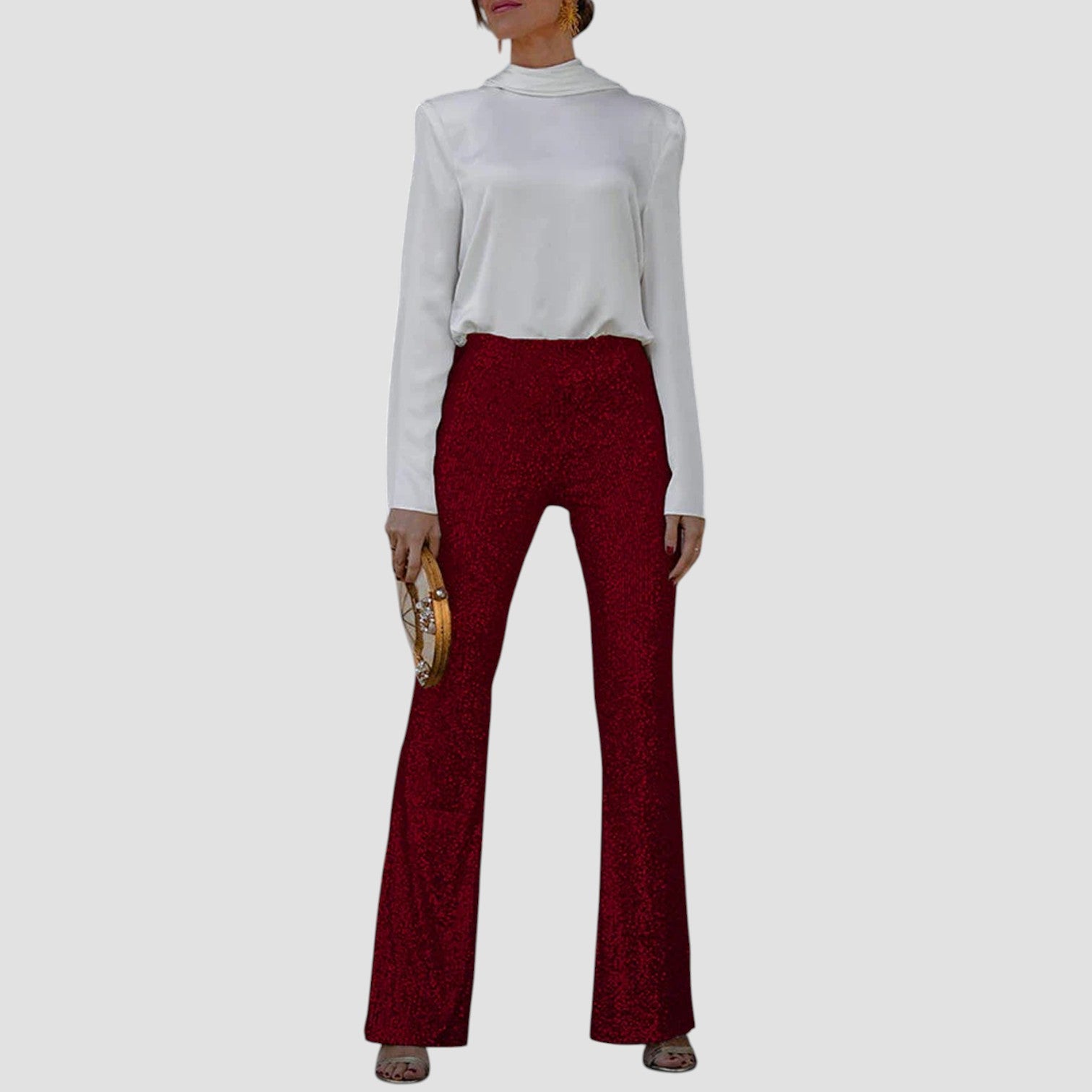 Elea – Λαμπερές Παντελόνες με Παγιέτες & Flare Γραμμή