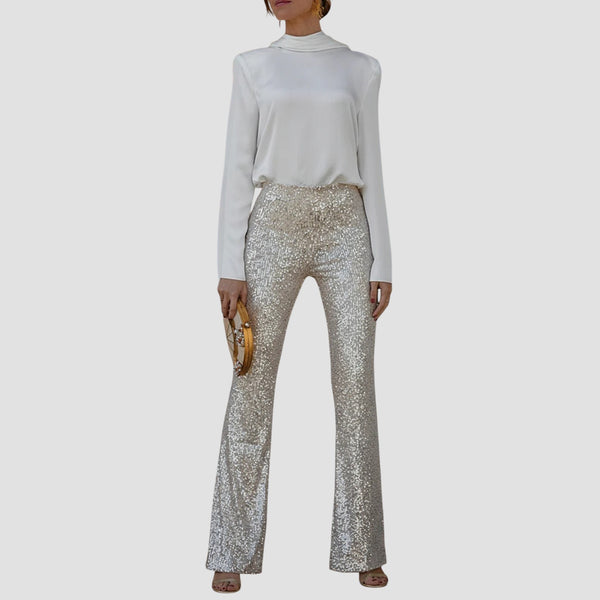 Elea – Λαμπερές Παντελόνες με Παγιέτες & Flare Γραμμή